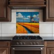Windmill and tulip fields in Dutch countryside – mosaic-style ceramic tile mural